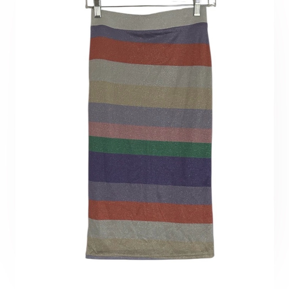 English Factory Midi Pencil Skirt Size Small Stripe Stretch Multicolor Shimmer